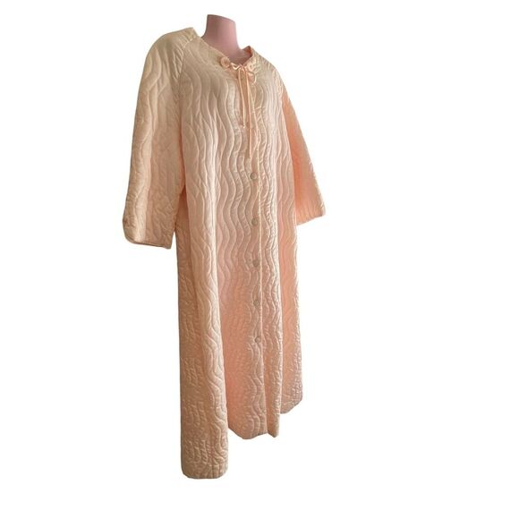 Vintage Barbizon Robe Womens Large Quilted Satin Nylon Housecoat Pockets 60s - Picture 2 of 8